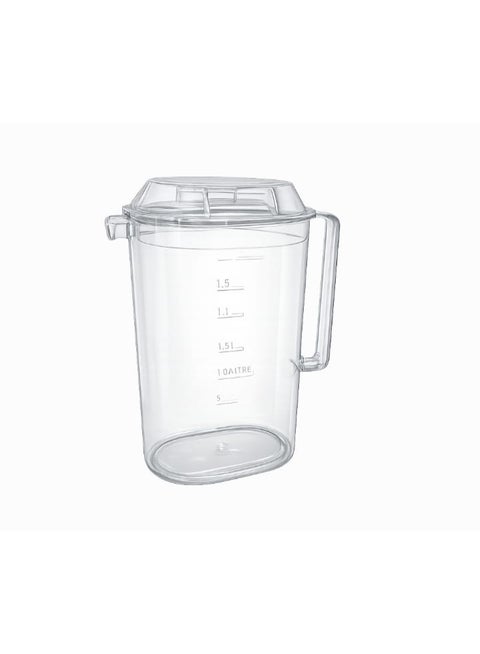 2-liter shatterproof plastic measuring jug with a tight-fitting lid and measuring markings.